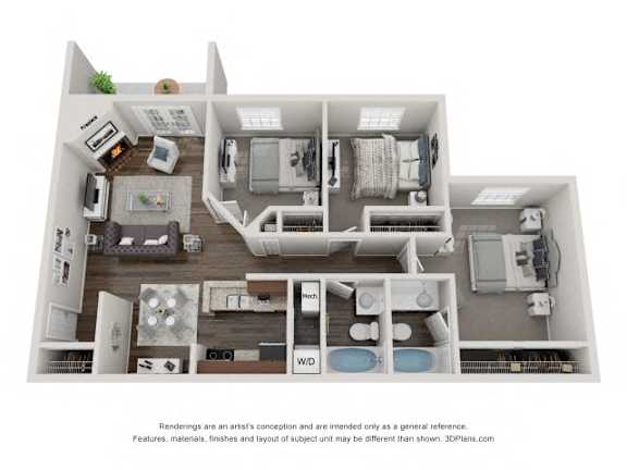 Floor Plan  3Bd2Ba BIRCH Floor Plan at Brookdale on the Park, Naperville, IL, 60563