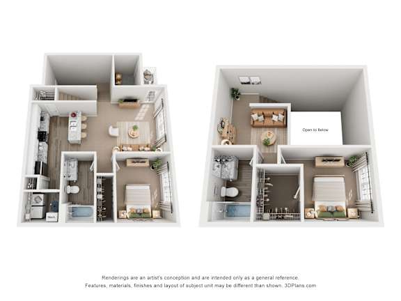 A diagram showing two different layouts for a small apartment.