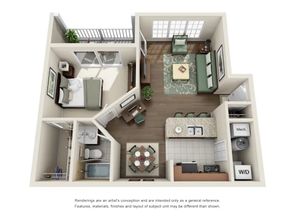 A floor plan of a house with a kitchen, living room, and bathroom.
