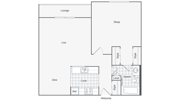 The Bennington&#x27;s Seven 70 one bedroom apartment floor plan