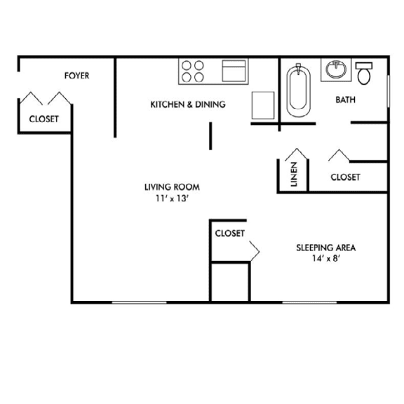 studio apartment floor plan in Romulus at The Maxwell