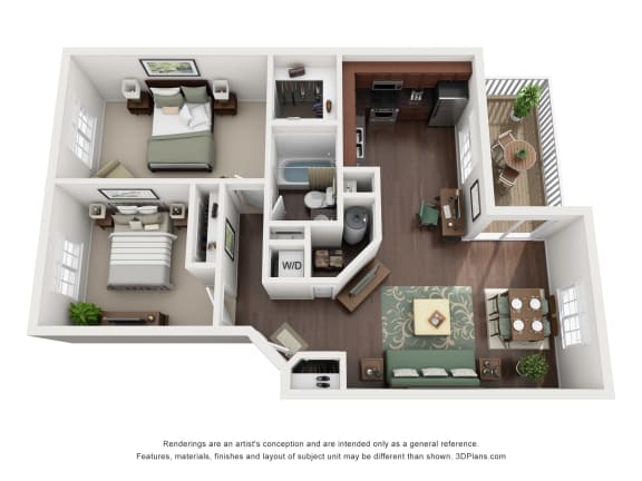 Windbrooke Crossing's Laurel floor plan of a two bedroom apartment