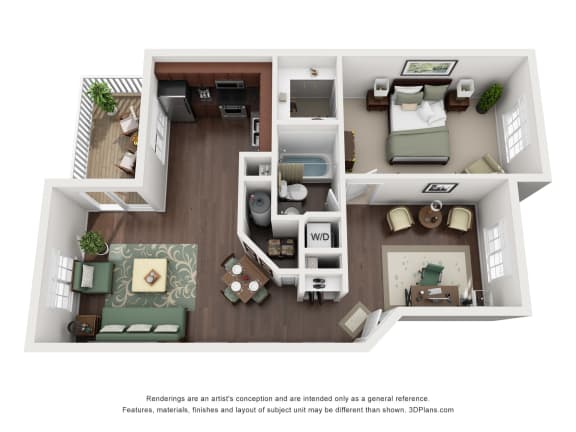 Floor Plan  Windbrooke Crossing&#x27;s Willow floor plan of a one bedroom apartment in Buffalo Grove