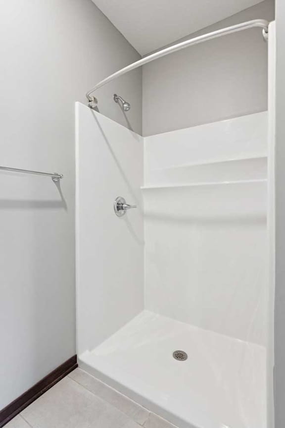 A bathroom with a walk-in shower.