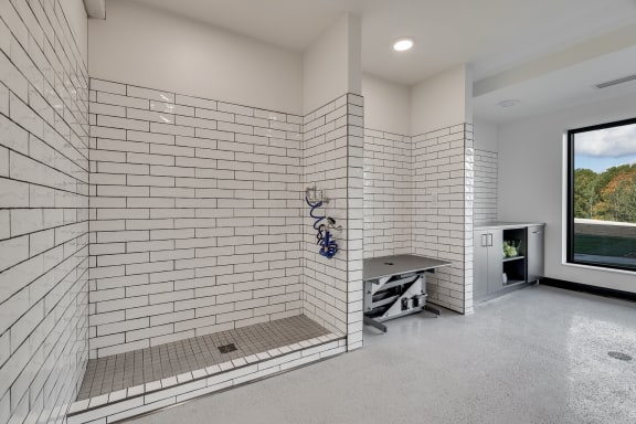 Tiled dog wash and grooming spa at Aspire at CityPlace luxury apartments 55125