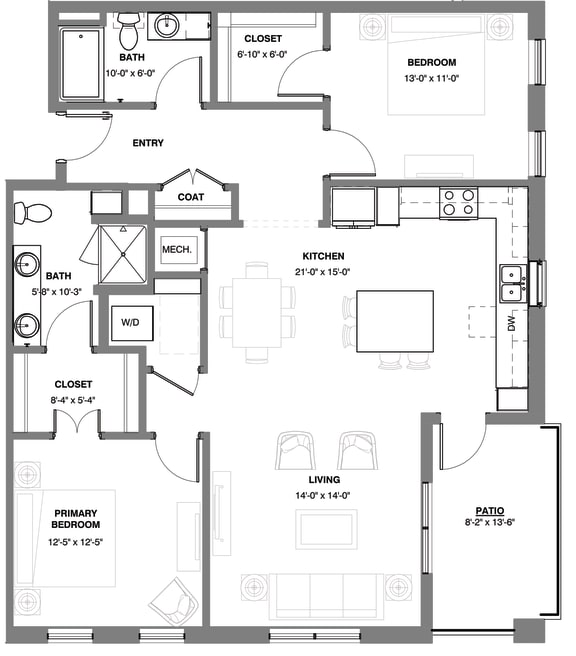 Meadow two bedroom apartment floor plan