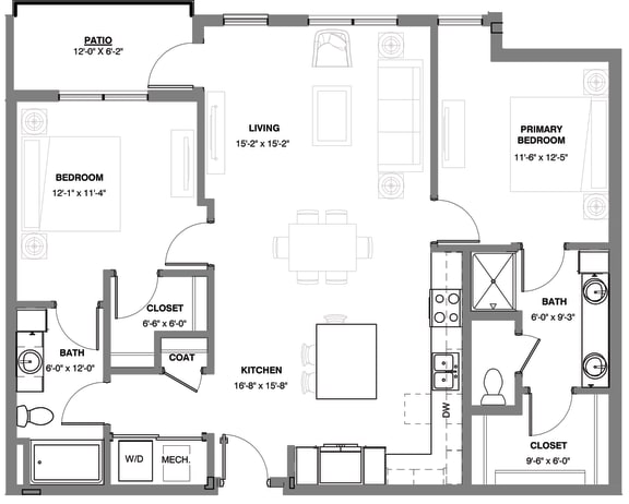 Timber two bedroom apartment floor plan