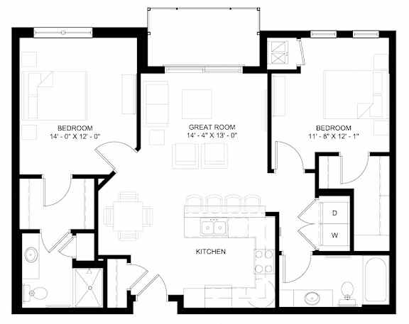 The Princeton 2-bedroom floor plan layout