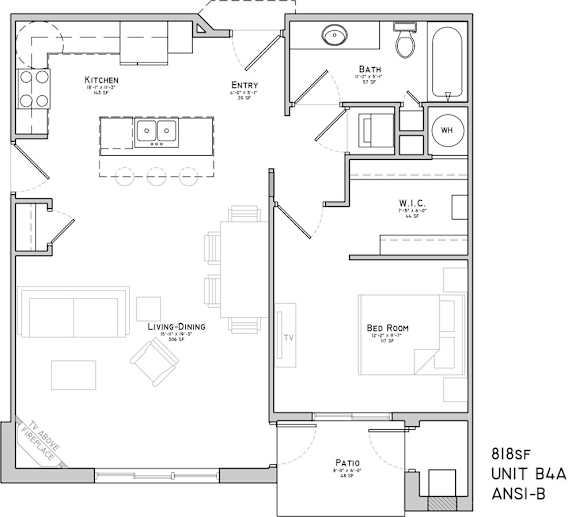 Floor plan of a one bedroom apartment