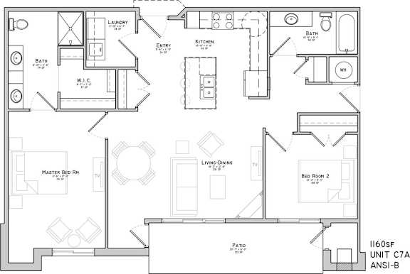Floor plan of a two bedroom apartment
