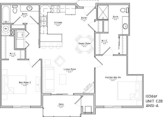 Floor plan of a two bedroom apartment