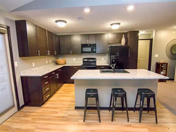 Large kitchen with island at The Flats at 84 apartments in Lincoln NE