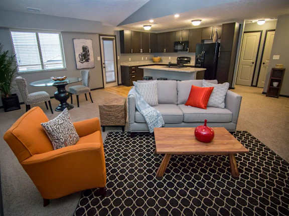 Open floorplan with spacious living room at The Flats at 84 in southeast Lincoln NE 68516