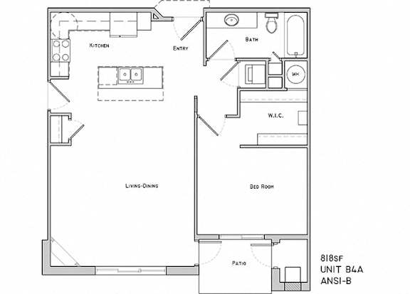 Wiltshire one bedroom one bathroom floor plan at The Flats at 84