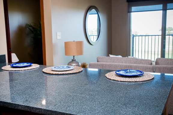 Island countertop with 3 place settings