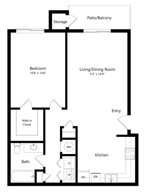 the 1-bedroom Colfax floorplan at the Fountain Glen Apartments in North Lincoln, NE