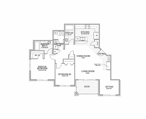 the 2-bedroom Alcove flat floorplan at Grand Legacy in West Omaha, NE