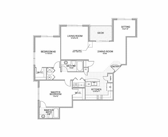 the 2-bedroom Solstice flat floorplan at Grand Legacy in West Omaha, NE