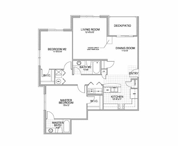 the 2-bedroom Vista flat floorplan at Grand Legacy in West Omaha, NE