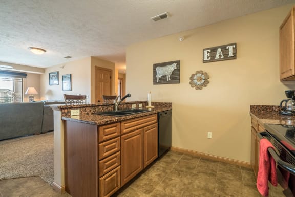 a kitchen with a sink and a counter top