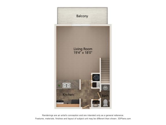 Cedar one bedroom floorplan bottom level at highland view apartments