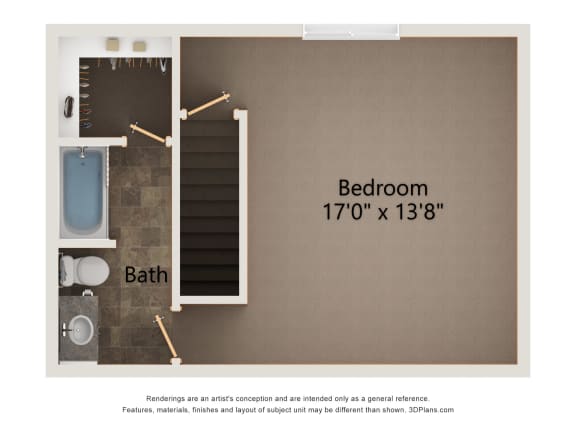 Evergreen two bedroom upperlevel  floorplan at highland view apartments