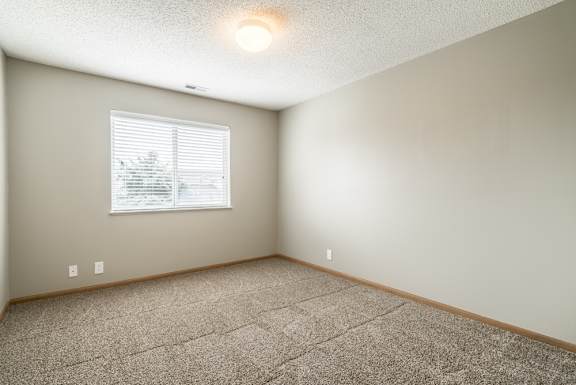 an empty room with carpet and a window
