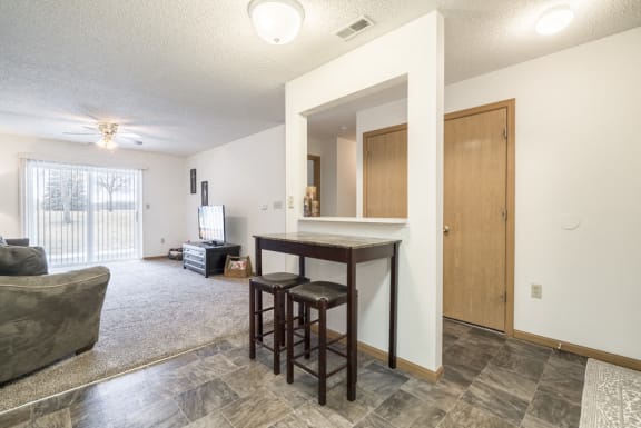 Interiors-1 bedroom apartment kitchen with living room view