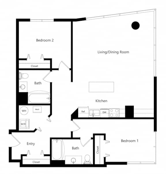 MTC - 2-bed Lincoln Floor Plan the two-bedroom Lincoln floor plan at Midtown Crossing Apartments in Omaha, NE