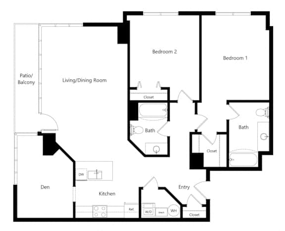 MTC - 2-bed Orlando with Den Floor Plan the two-bedroom Orlando with den floor plan at Midtown Crossing Apartments in Omaha, NE
