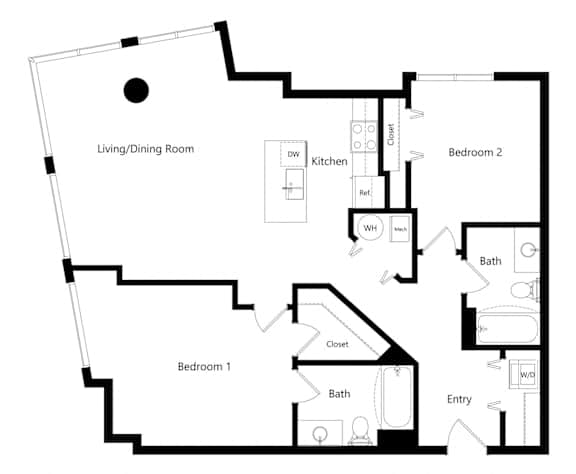 MTC - 2-bed Reno Floor Plan the two-bedroom Reno floor plan at Midtown Crossing Apartments in Omaha, NE