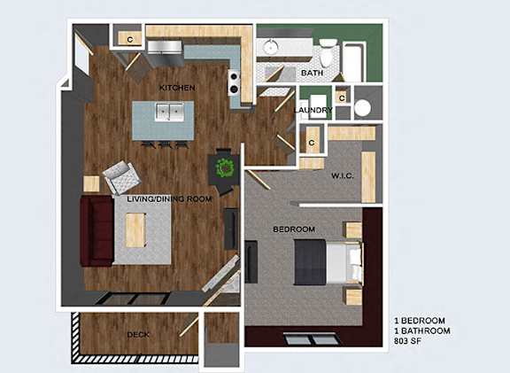 New Castle one bed one bath at flats at 84