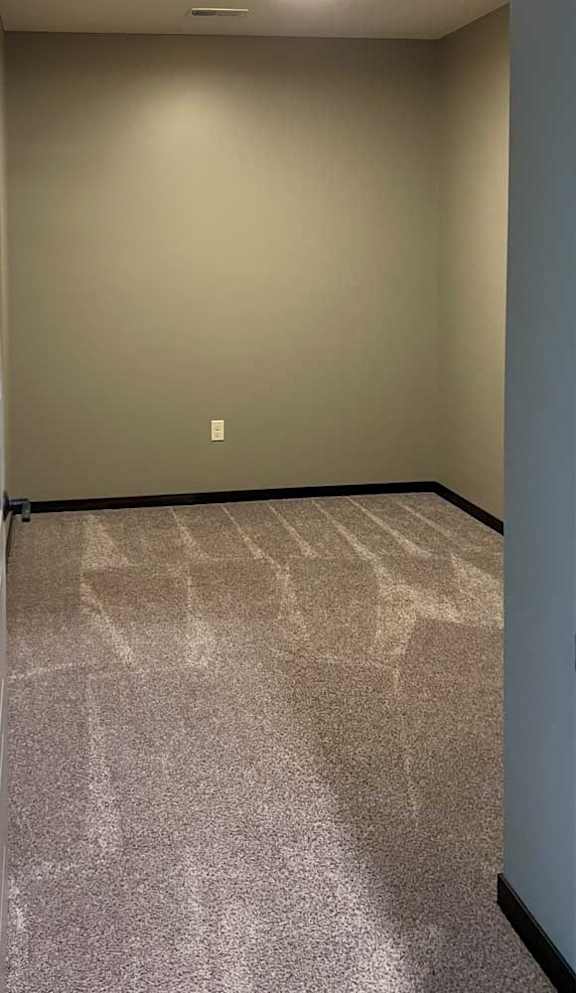 a den space with carpeted flooring