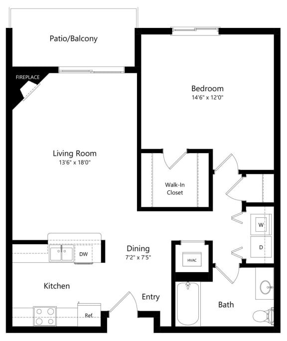 the 1-bedroom Stream floorplan at Northbrook apartments in Lincoln, NE