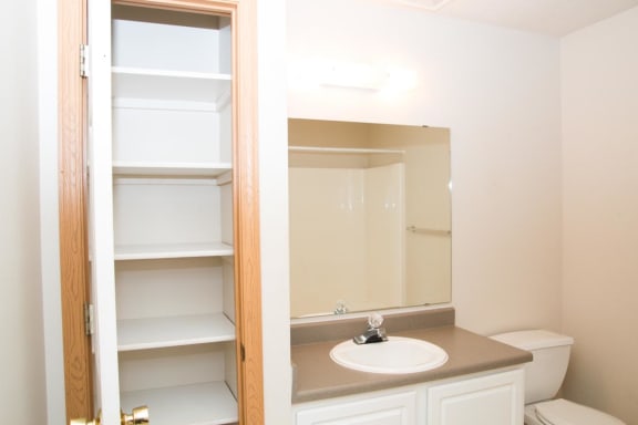 a bathroom with a sink and a mirror and a toilet