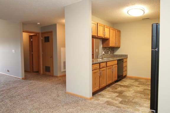 a kitchen with a sink and a refrigerator