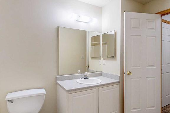 single sink vanity in bathroom