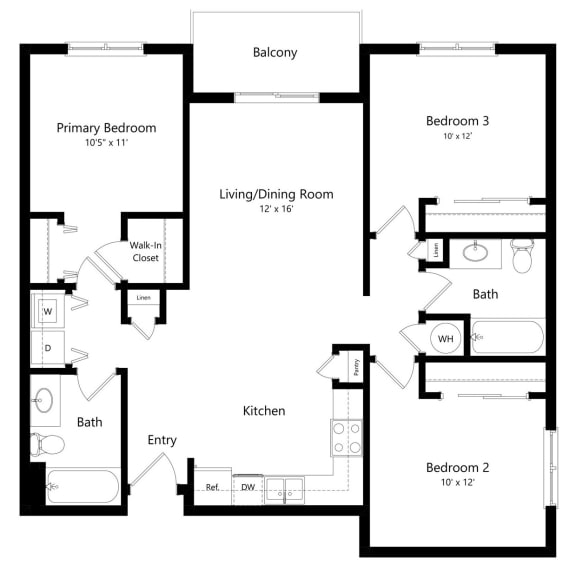3-bed Aspen floorplan at Northridge Heights Apartments in Lincoln, NE