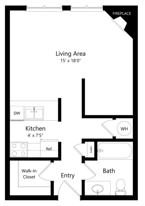 Studio Bonsai floorplan at Northridge Heights Apartments in Lincoln, NE