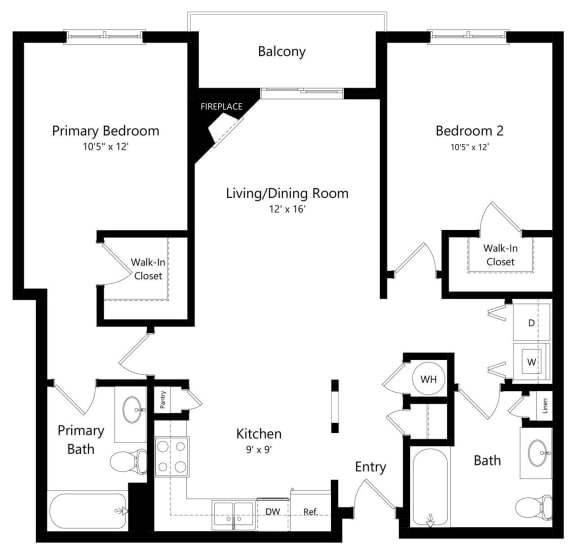 2-bed Cypress floorplan at Northridge Heights Apartments in Lincoln, NE