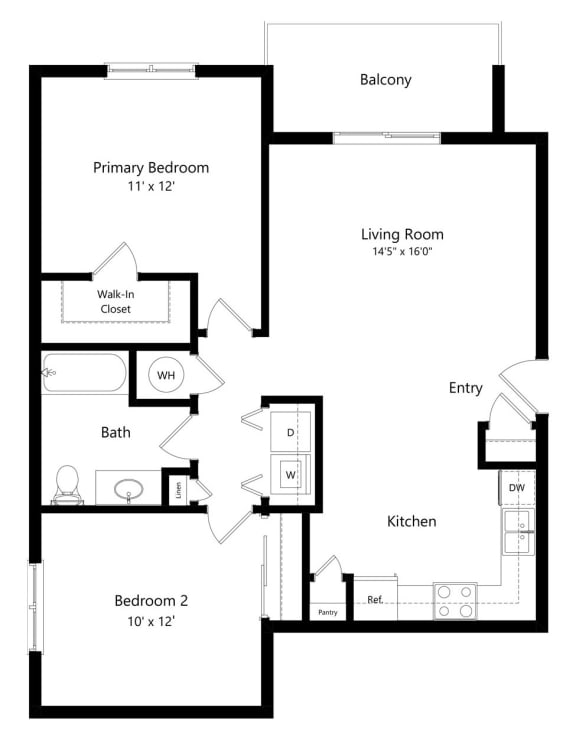 2-bed Linden floorplan at Northridge Heights Apartments in Lincoln, NE