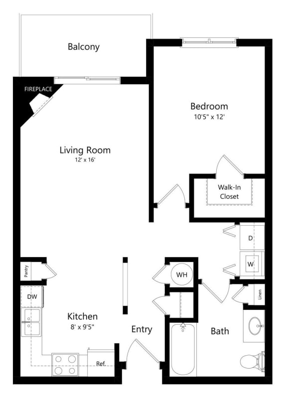 1-bed Maple floorplan at Northridge Heights Apartments in Lincoln, NE