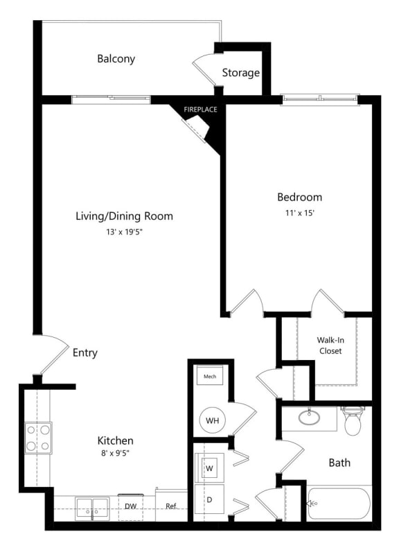 1-bed Spruce floorplan at Northridge Heights Apartments in Lincoln, NE