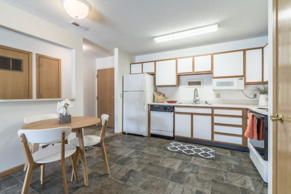 Large kitchen with attached dining area at Northridge Heights in north Lincoln