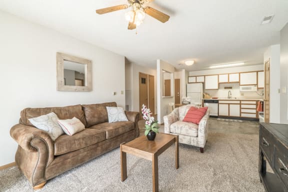 Open concent living room and kitchen at Northridge Heights in north Lincoln