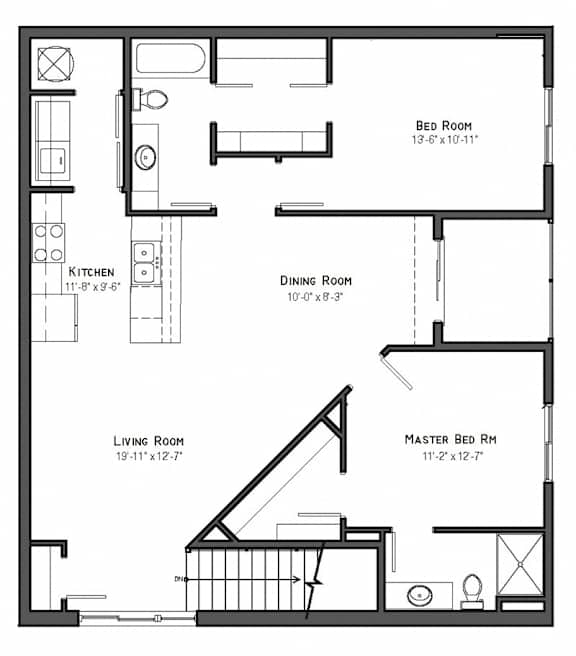 Voyageurs two bedroom floor plan at The Villas at Mahoney Park