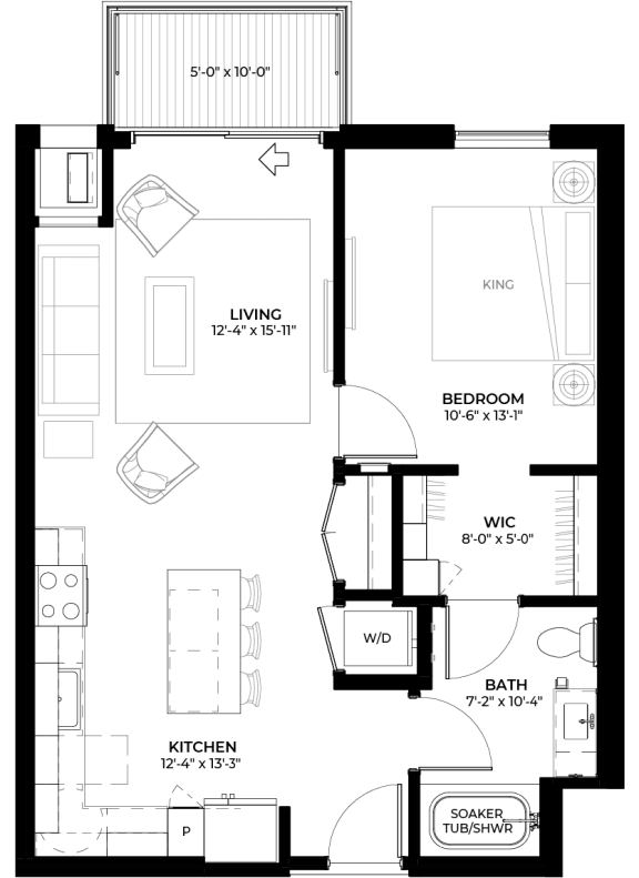 Aspen floor plan with 1 bedroom and 1 bathroom at The Rowan luxury residences in Eagan MN 55122