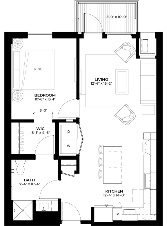 Neem floor plan with 1 bedroom and 1 bathroom at The Rowan luxury residences in Eagan MN 55122