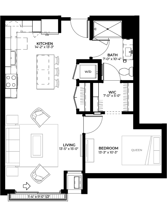 Willow floor plan with 1 bedroom and 1 bathroom at The Rowan luxury residences in Eagan MN 55122