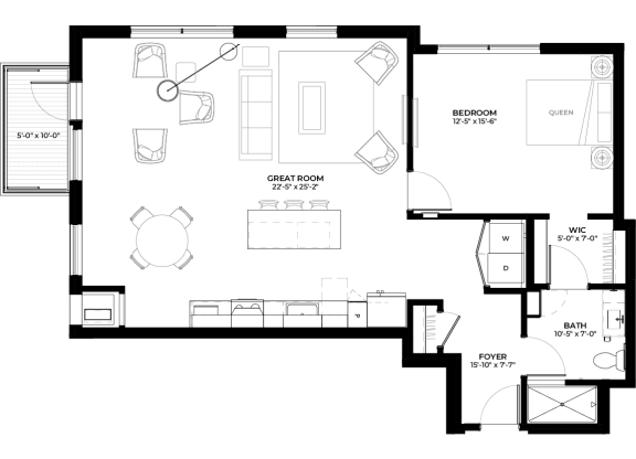 Poplar floor plan with 1 bedroom and 1 bathroom at The Rowan luxury residences in Eagan MN 55122
